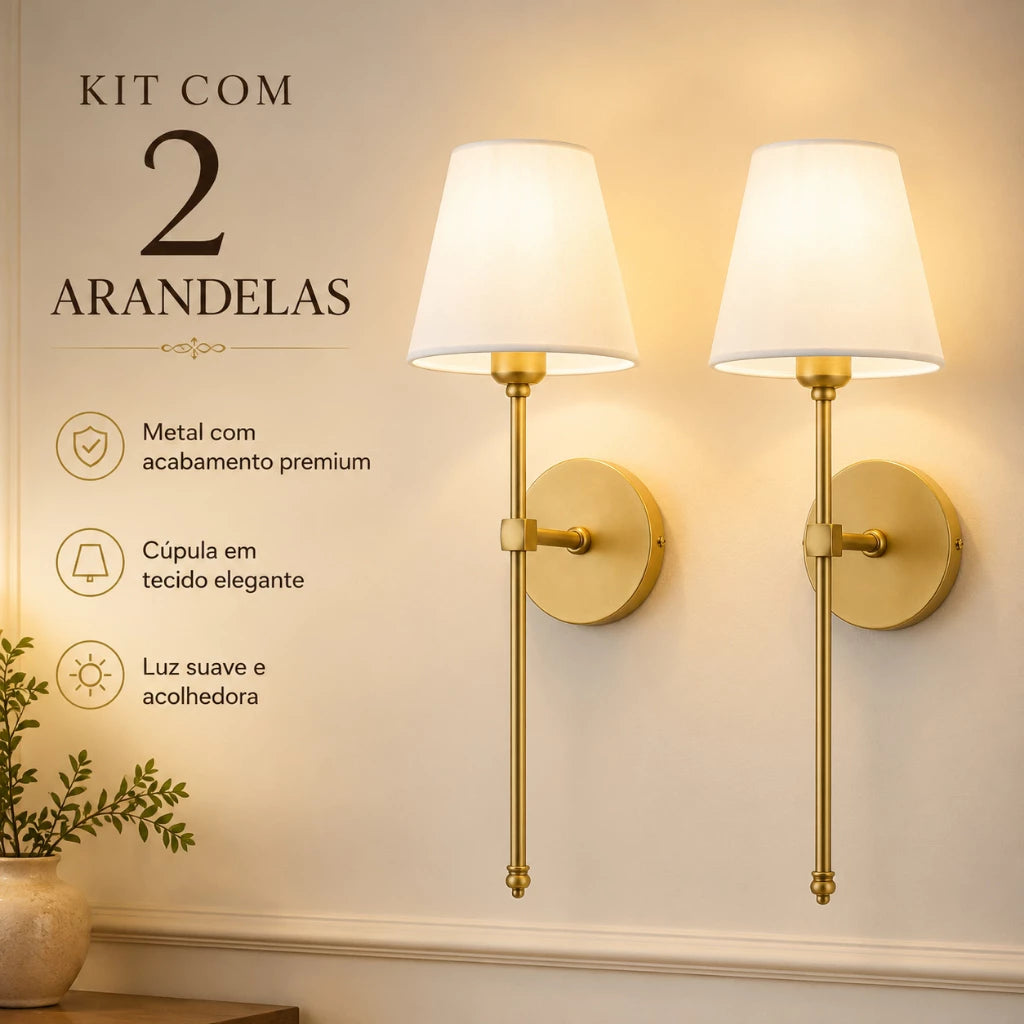 Kit 2 Arandelas de Parede Moderna com Cúpula em Tecido E27