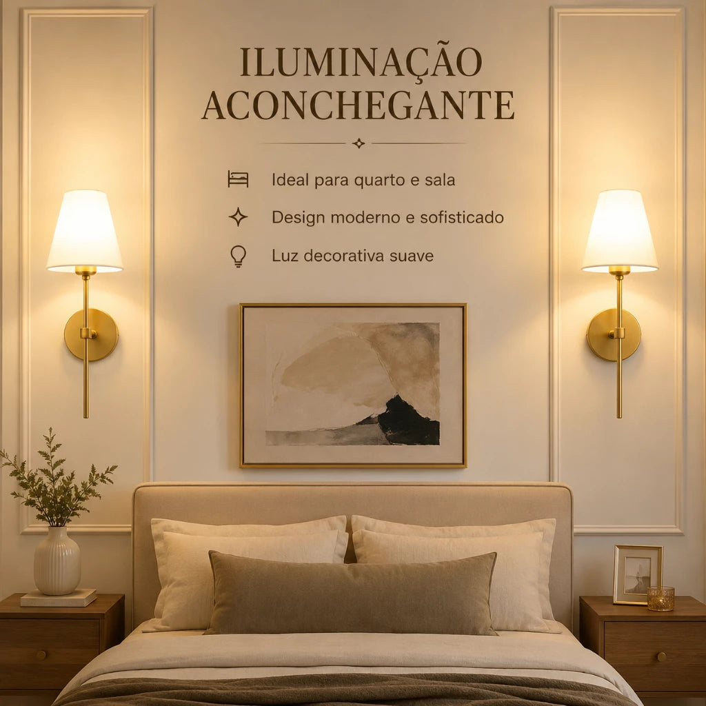 Kit 2 Arandelas de Parede Moderna com Cúpula em Tecido E27