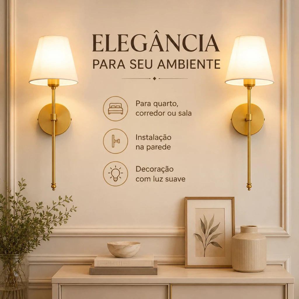 Kit 2 Arandelas de Parede Moderna com Cúpula em Tecido E27