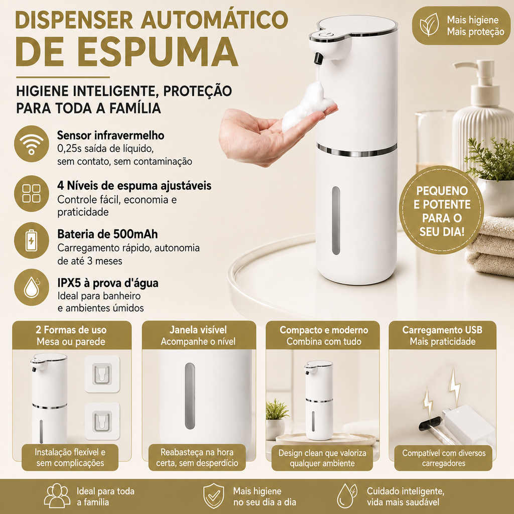 Dispenser Automático para Sabonete Líquido e Detergente com Sensor Sem Toque