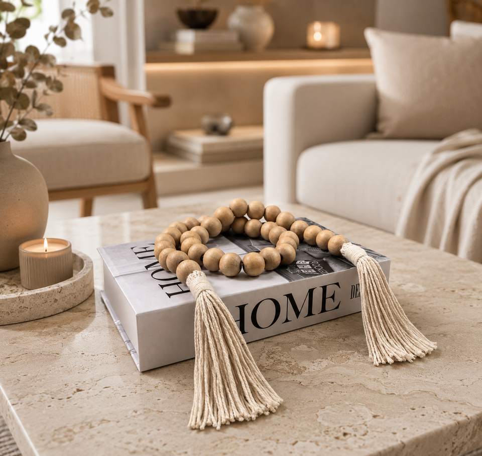 Colar Decorativo de Madeira com Tassel para Mesa de Centro