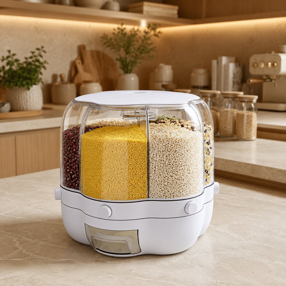 Dispenser Giratório Organizador de Alimentos com 6 Compartimentos para Grãos e Cereais