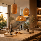 Kit 3 Lustres Pendente Bambu Rattan Artesanal Decorativo