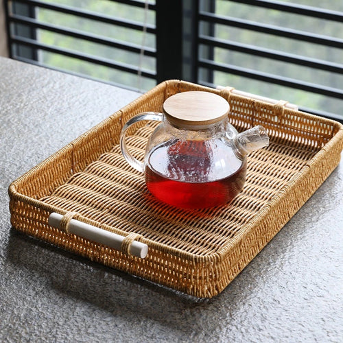 Bandeja de Rattan Elegance para Café da Manhã