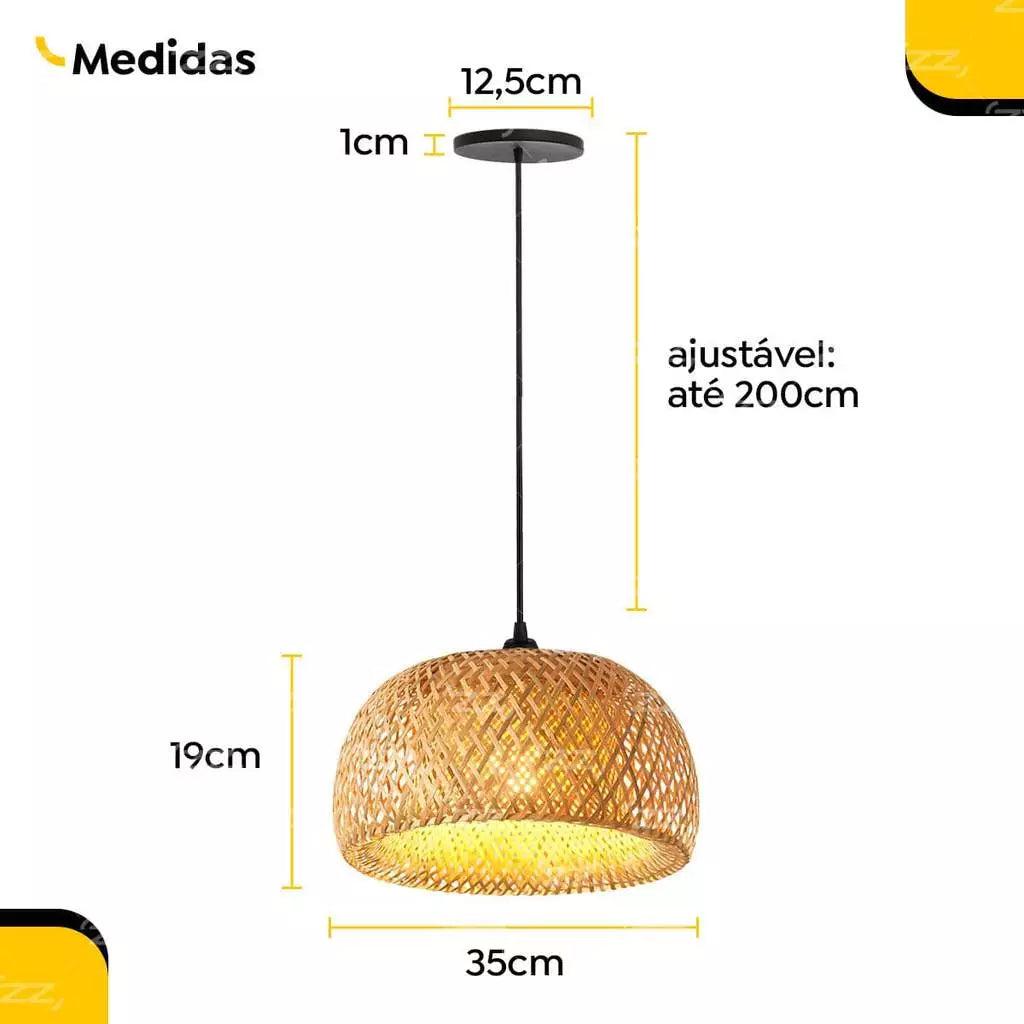 Kit 3 Lustres Pendente Bambu Rattan Artesanal Decorativo