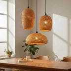 Kit 3 Lustres Pendente Bambu Rattan Artesanal Decorativo
