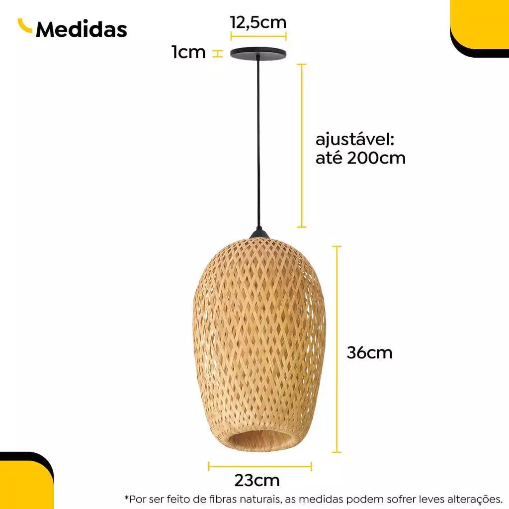 Kit 3 Lustres Pendente Bambu Rattan Artesanal Decorativo
