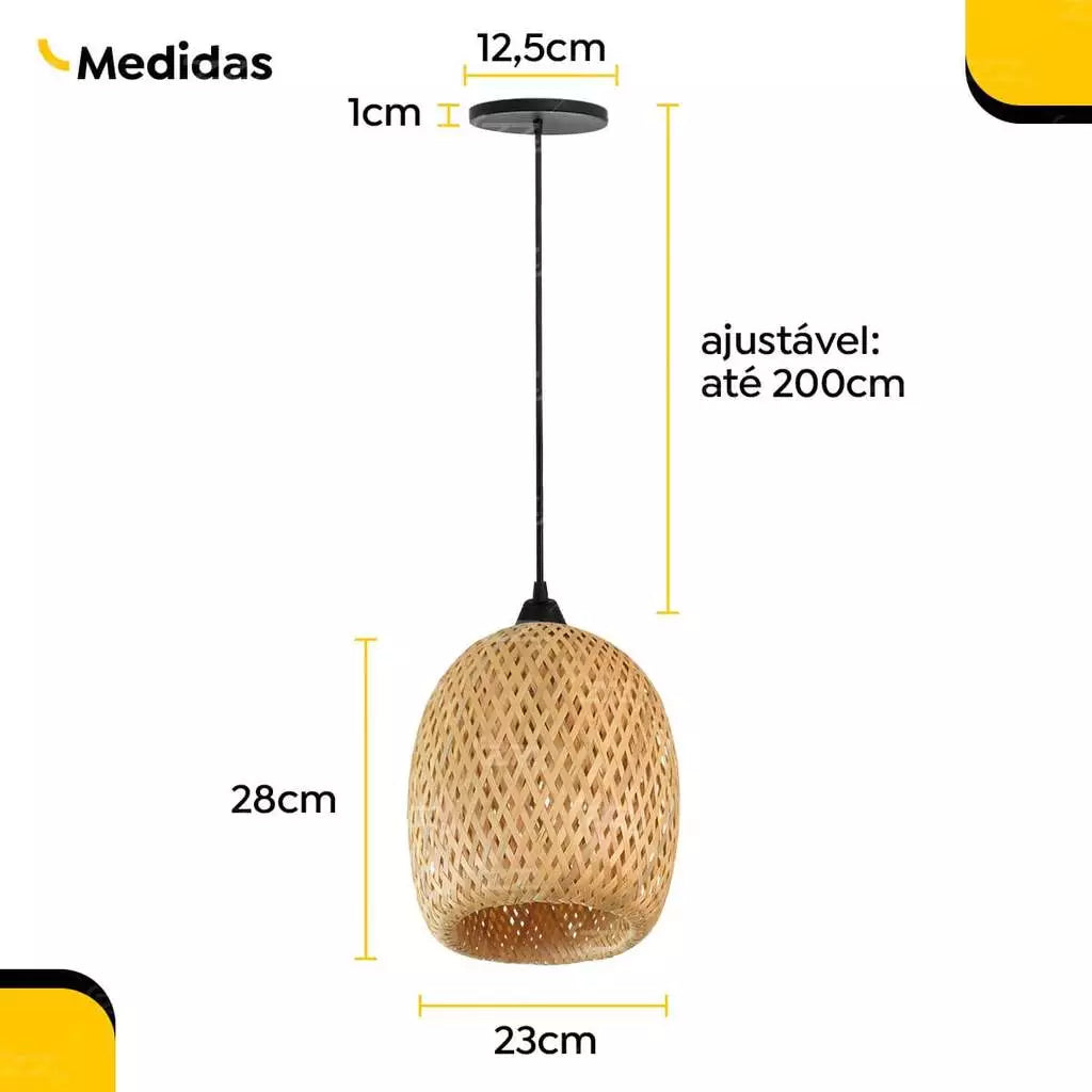 Kit 3 Lustres Pendente Bambu Rattan Artesanal Decorativo