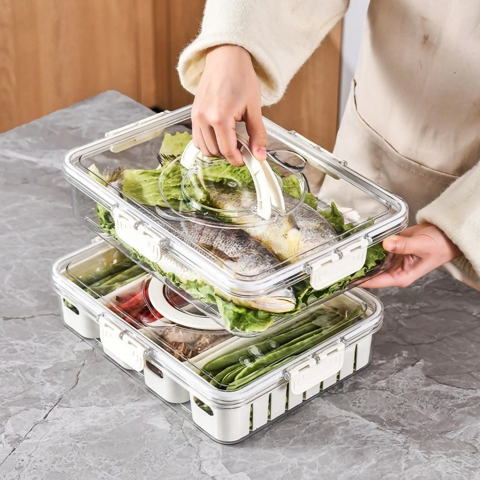 Caixa Organizadora de Alimentos Transparente com Divisórias e Tampa