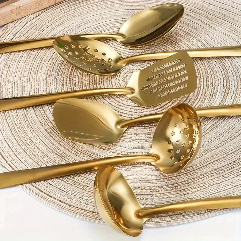 Kit Utensílios de Cozinha 11 Peças em Aço Inox Dourado Premium