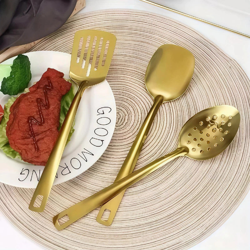 Kit Utensílios de Cozinha 11 Peças em Aço Inox Dourado Premium