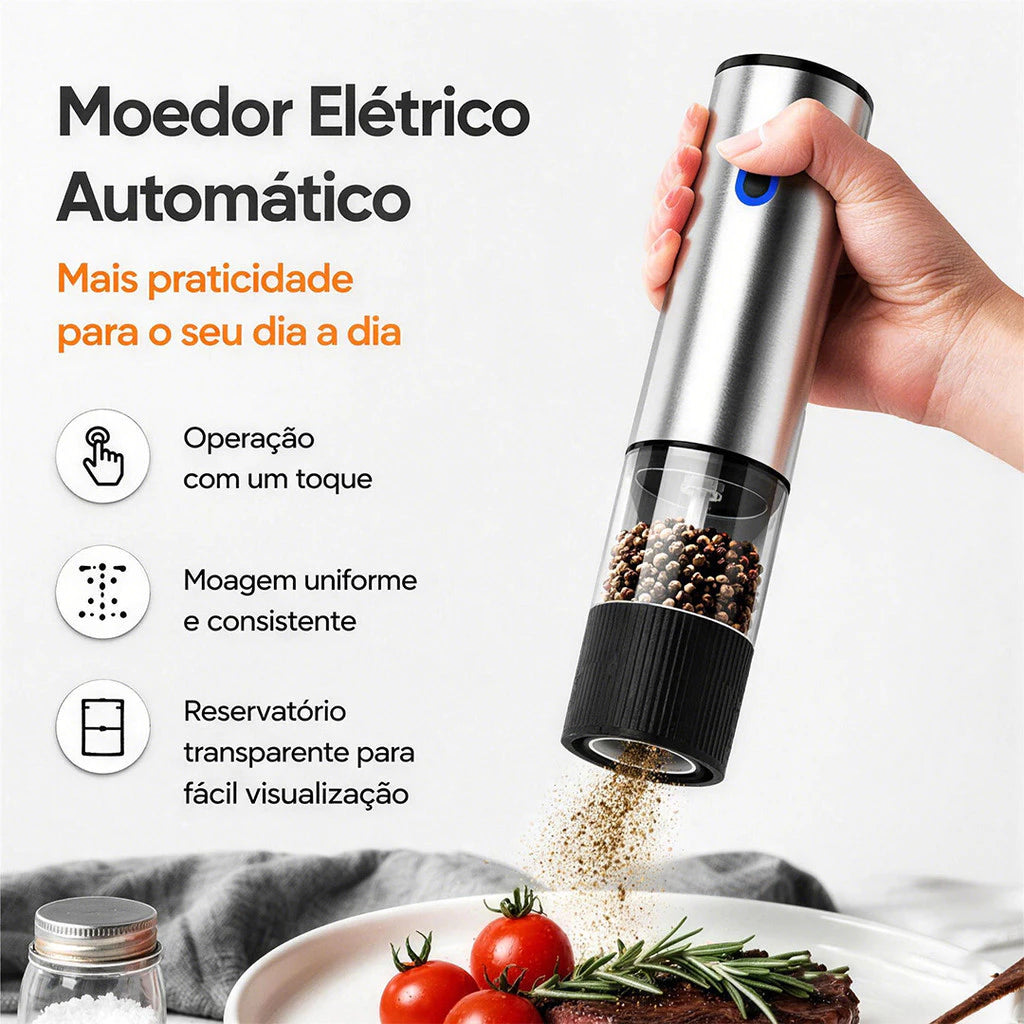 Moedor Elétrico de Temperos Recarregável com Ajuste de Moagem