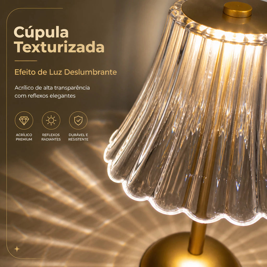 Luminária de Mesa LED Touch Sem Fio 3 Cores Recarregável USB