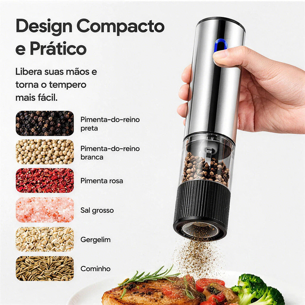 Moedor Elétrico de Temperos Recarregável com Ajuste de Moagem