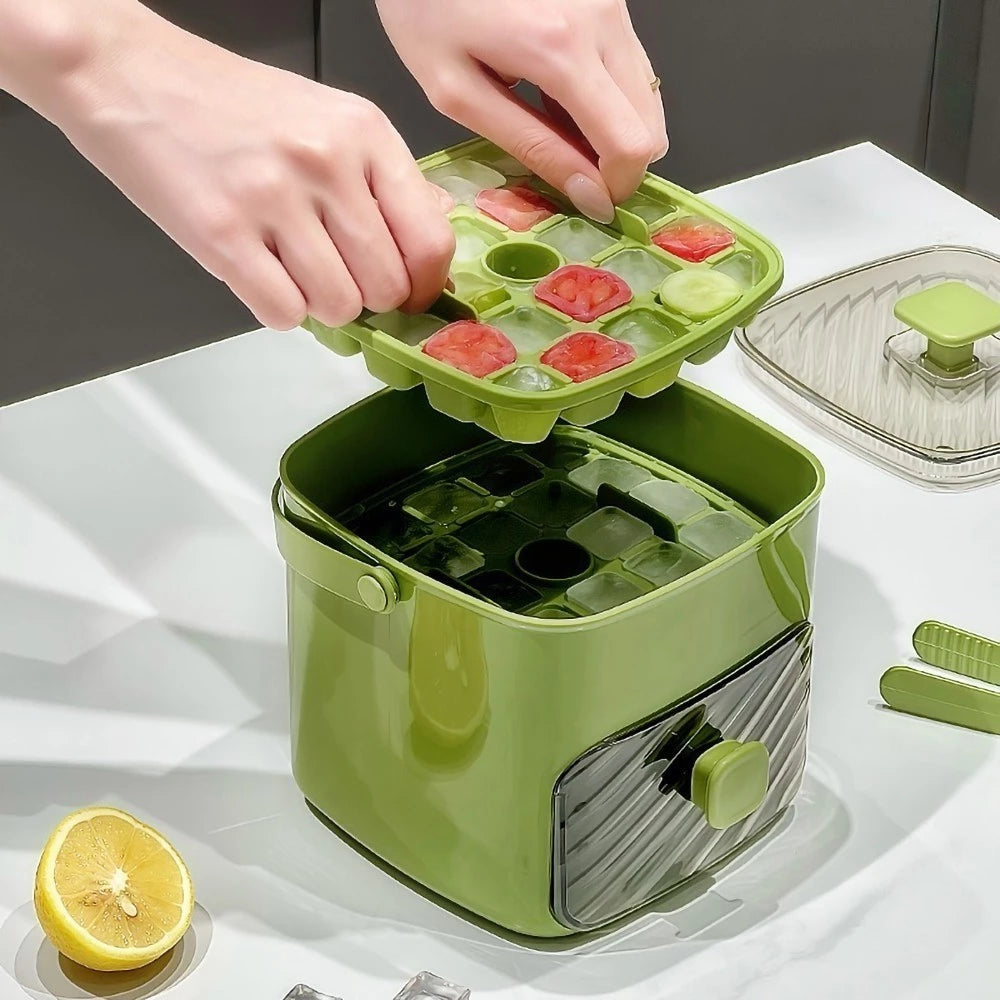 Forma de Gelo com Dispenser 48 Cubos Caixa Organizadora